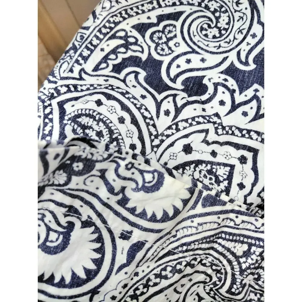 J.Crew Mens 100% Cotton Blue White Paisley Ikat Pattern Pants 34 Tailored Poplin